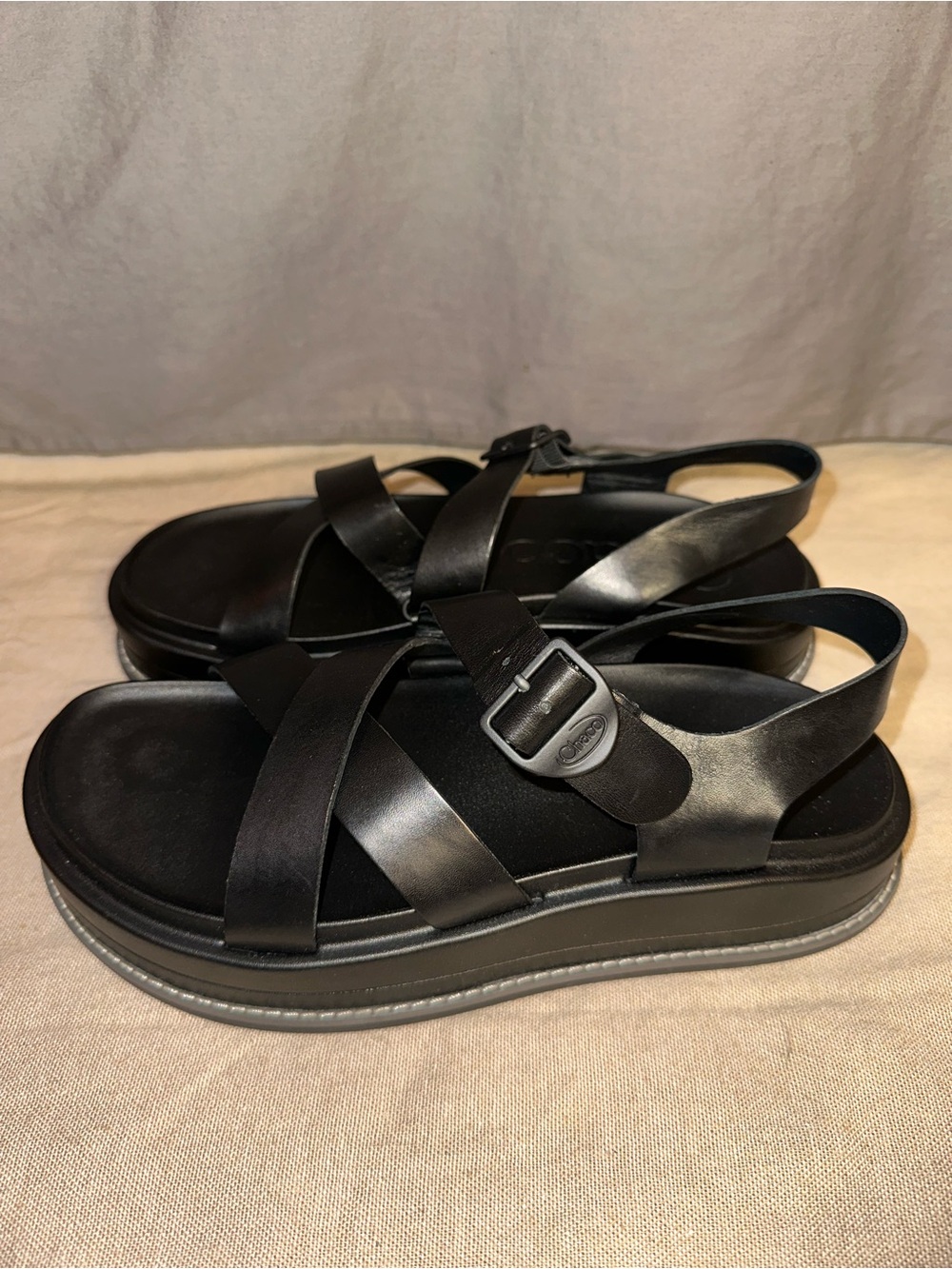 Chaco Women's Black Leather Cross-Strap Slingback Sandals